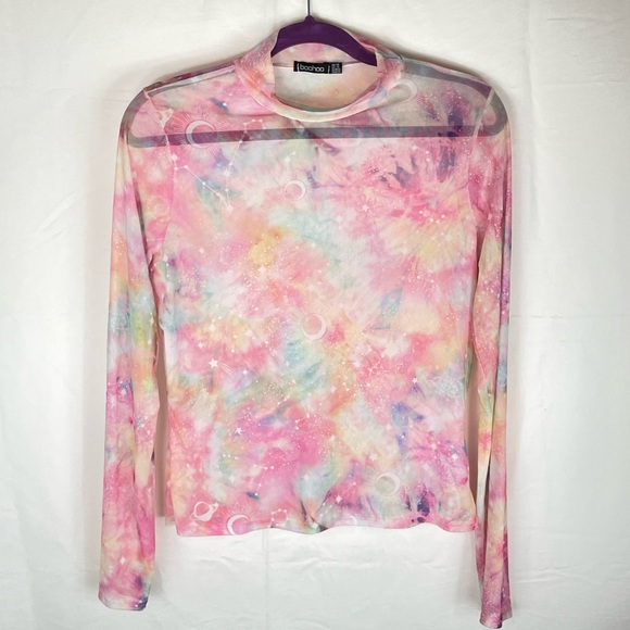 BooHoo Cosmic Tie Dye Mesh Top - Size 14 - Picture 2 of 9